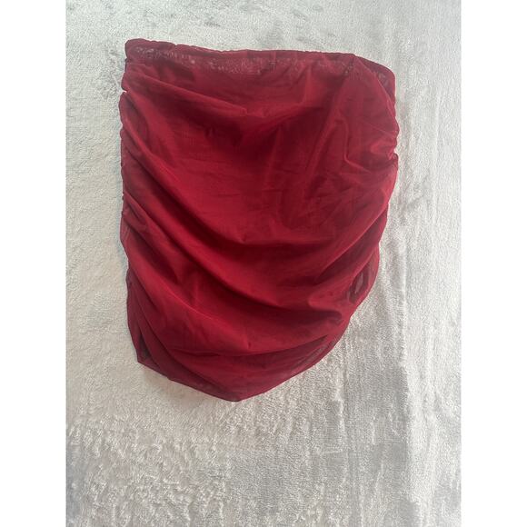 Oh Polly Ruched Mini Skirt - Size 8 - Burgundy - Picture 6 of 6